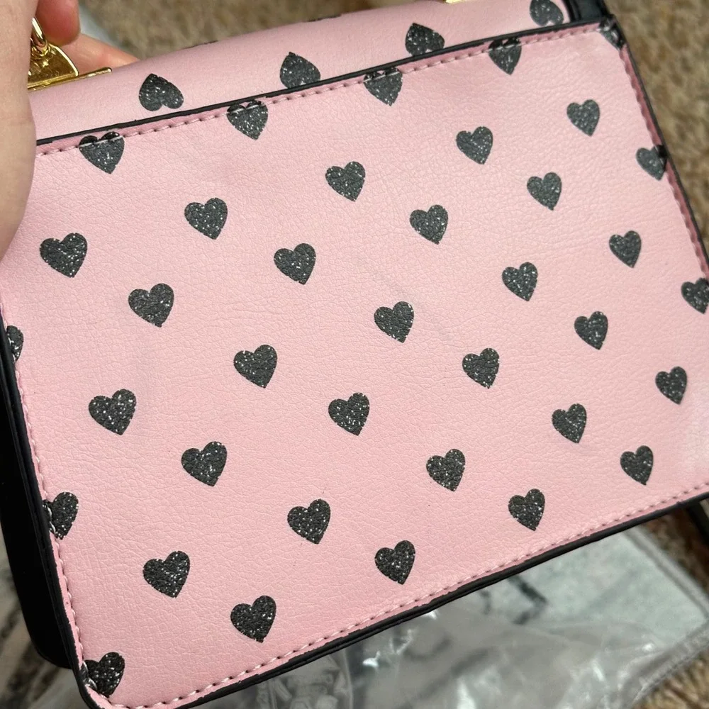 Luv Betsey by Betsey Johnson Crossbody Bag Women Small Pink Black Heart Coquette